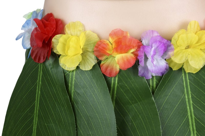 KEFAN Leaf Hula Skirt and Hawaiian Leis Set Grass Skirt with Artificial Hibiscus Flowers for Hula Costume Party (A) - Image 3